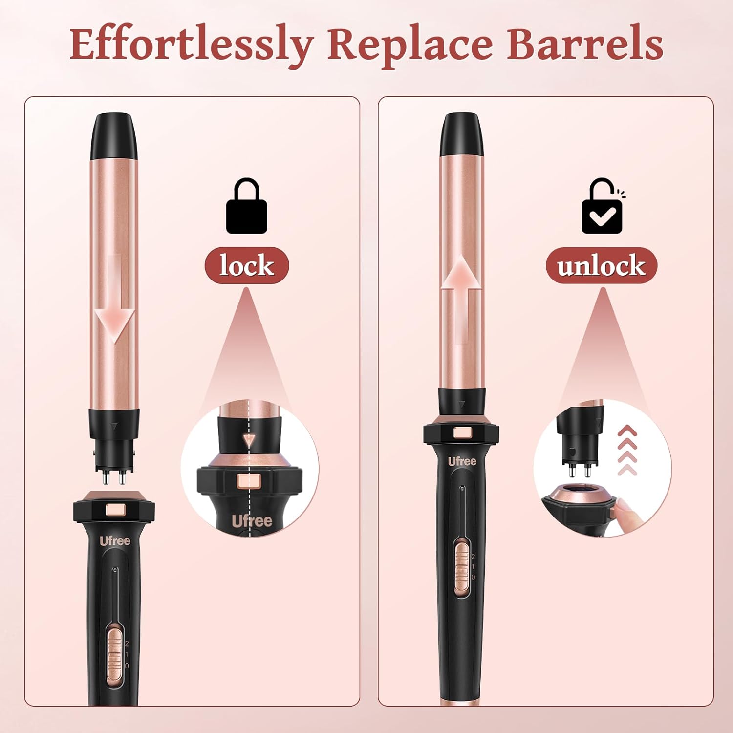 Ufree 5 in 1 Curling Iron with Interchangeable Ceramic Barrels (0.35"-1.25"), Curling Wand Set with Flat Iron Hair Straightener, Women Gifts