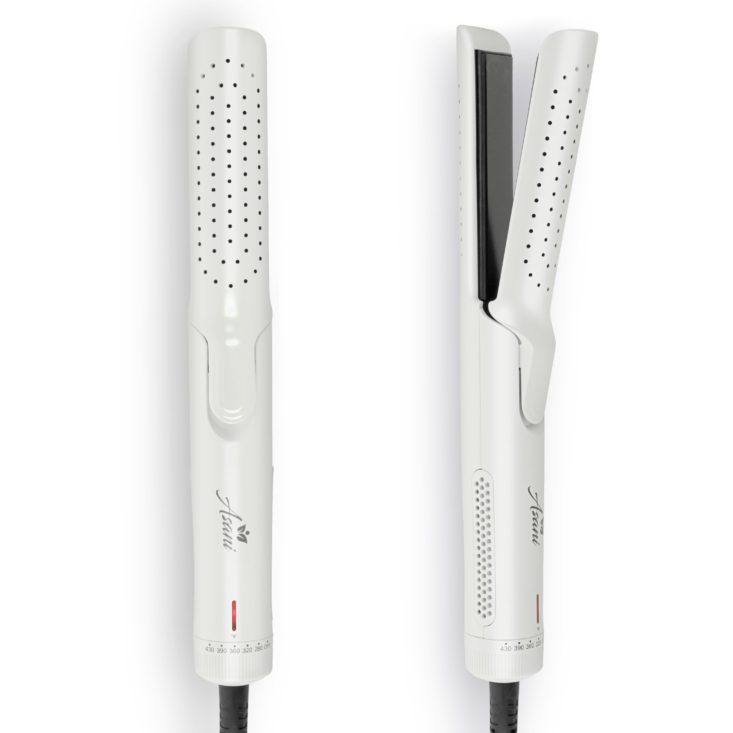Asani 360° Airflow Styler - 2-in-1 Professional Curling Wand & Hair Straightener - Flat Iron Curler with Cooling Fan, Air Vents (White)