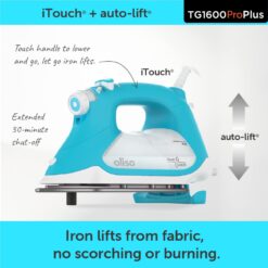Oliso TG1600 Pro Plus 1800 Watt SmartIron with Auto Lift, Diamond Ceramic-Flow Soleplate Steam Iron, Turquoise