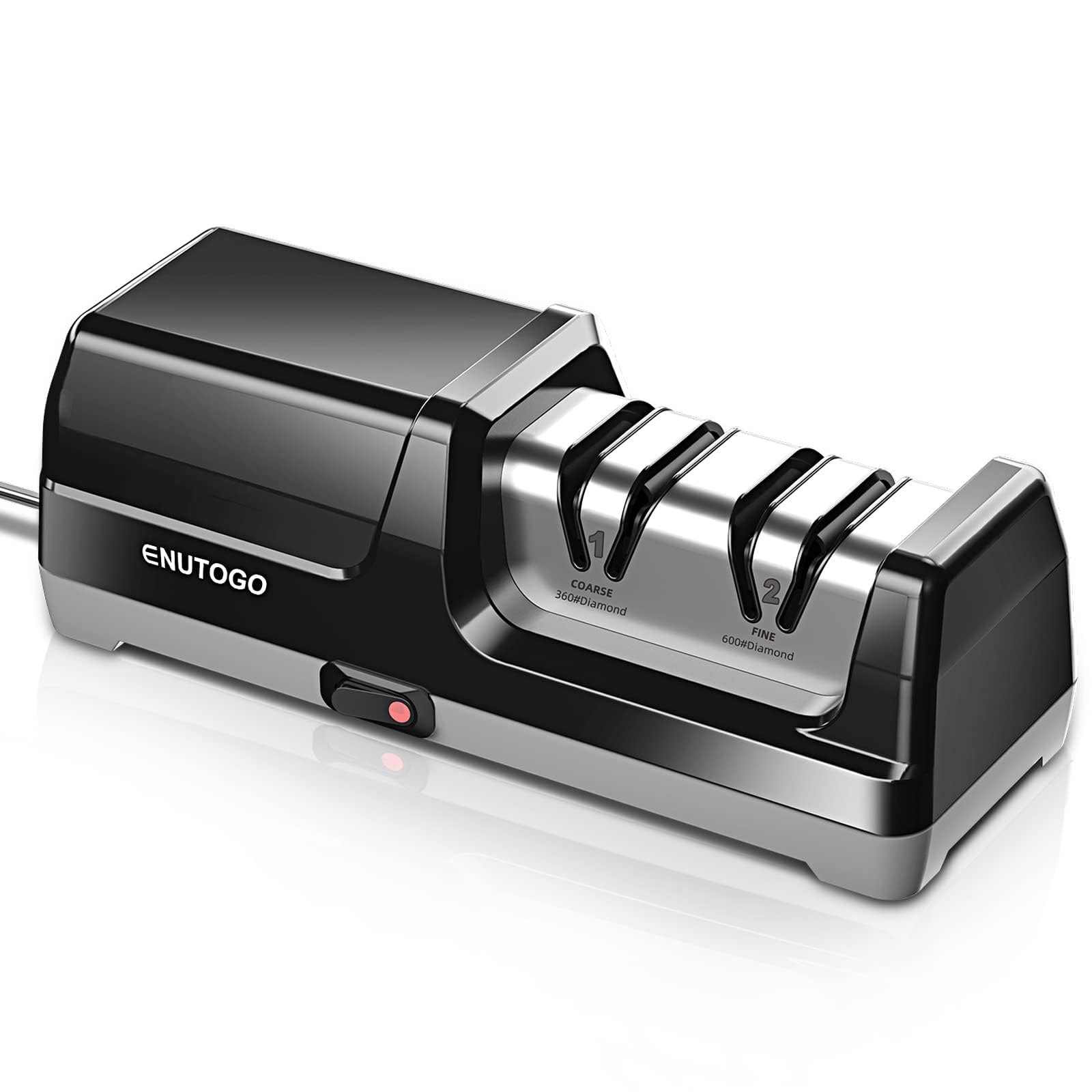 Enutogo Knife Sharpener, Professional 2-Stages Eleltric Knife Sharpeners with Diamond Abrasives for 20-Degree Straight Edge, Black