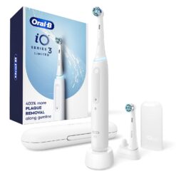 Oral-B iO Deep Clean Rechargeable Electric Powered Toothbrush, White with iO Series 3 Limited, 2 Brush Heads and Travel Case