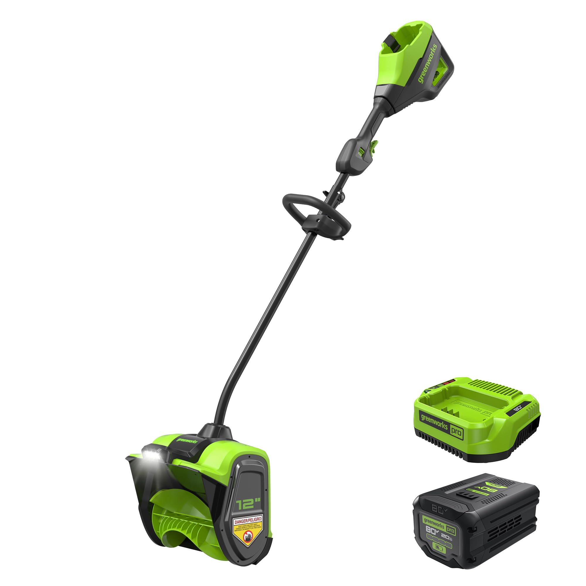 Greenworks 80V 12" Brushless Cordless Snow Shovel with LED Light, 2.0Ah Battery and Charger Included