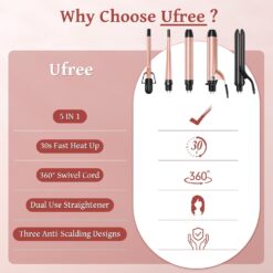 Ufree 5 in 1 Curling Iron with Interchangeable Ceramic Barrels (0.35