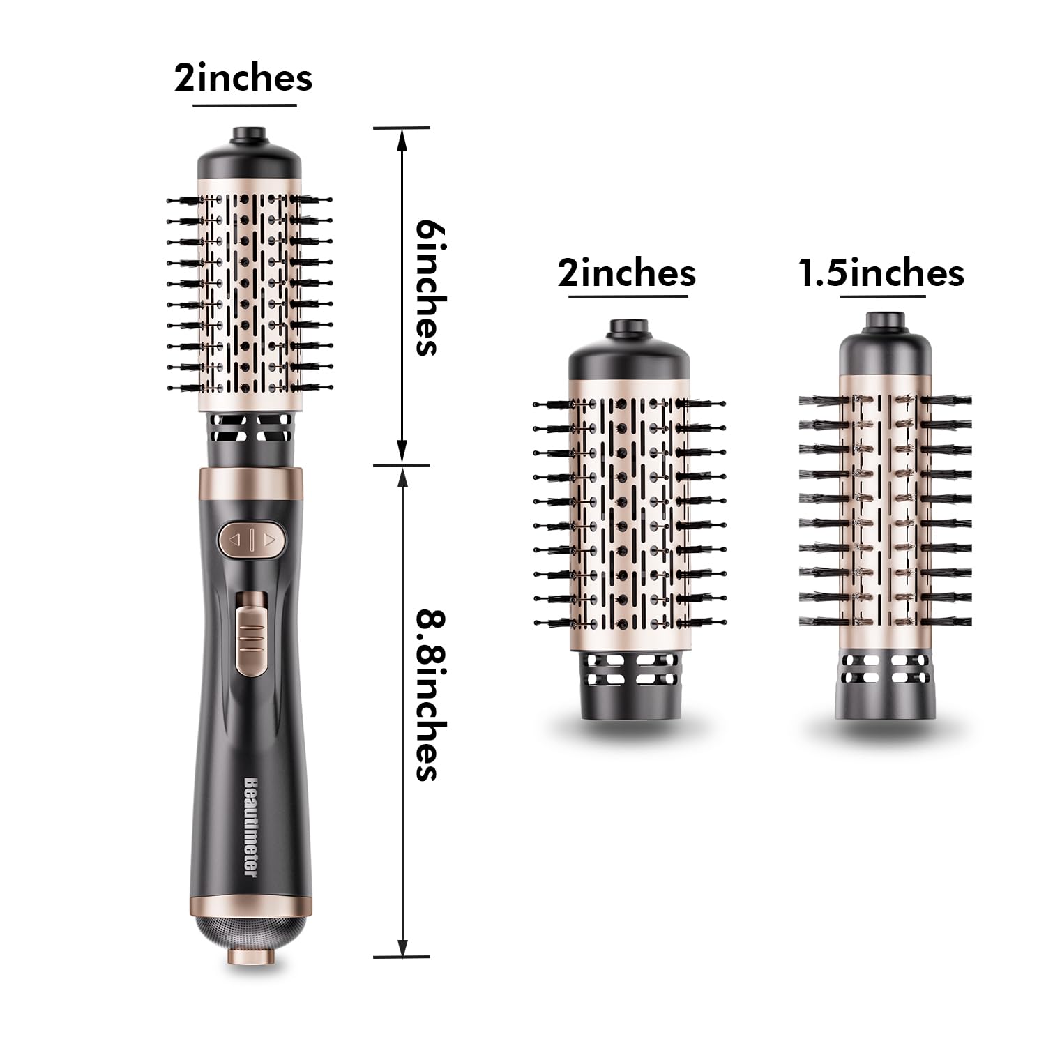 Beautimeter 3-in-1 Hot Air Styler: Rotating Blow Dryer Brush with 2-Inch and 1.5-Inch Brushes