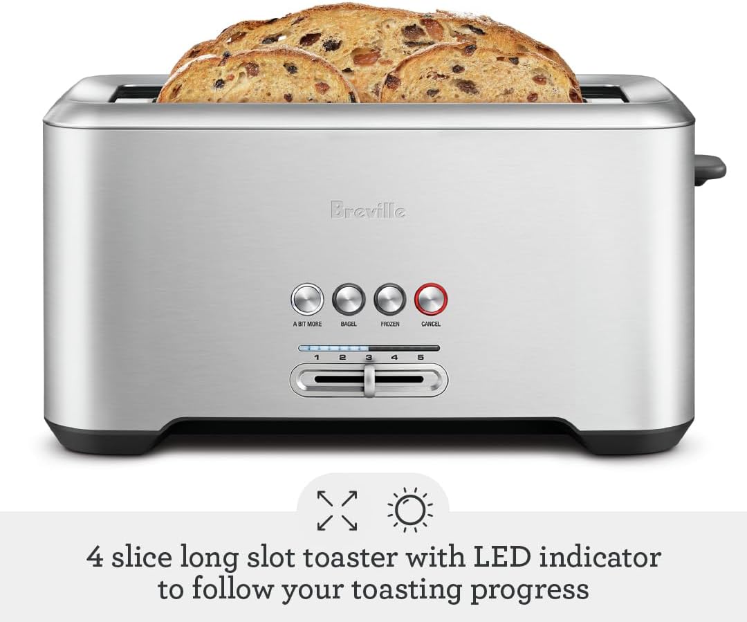 Breville Bit More Toaster 4 Slice BTA730XL, Brushed Stainless Steel