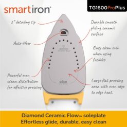 Oliso TG1600 Pro Plus 1800 Watt SmartIron with Auto Lift - for Clothes, Sewing, Quilting and Crafting Ironing, Yellow