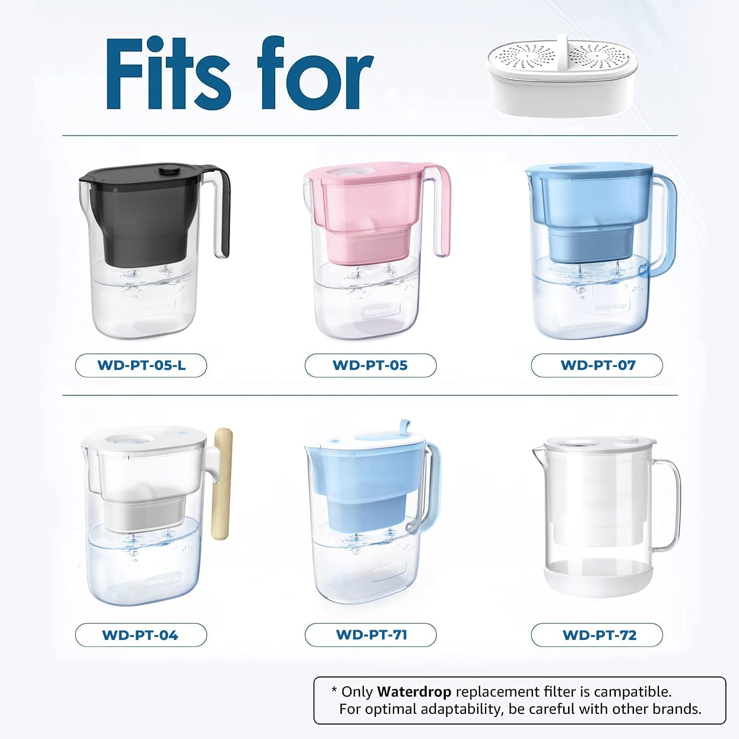 Waterdrop Filter Replacement for All Waterdrop Pitcher Filtration System, WD-PF-01A Plus (Pack of 3)