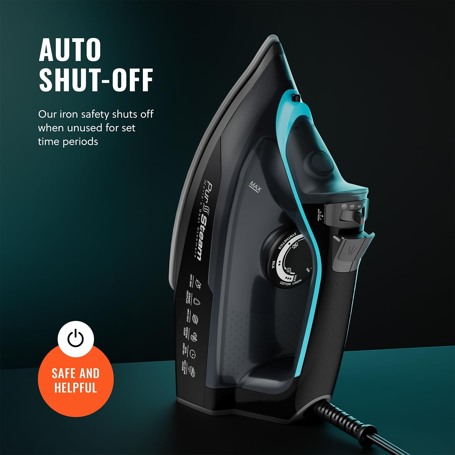 PurSteam SteamBurst+ 1750W Steam Iron, Ceramic Soleplate, Adjustable Steam, Burst of Steam