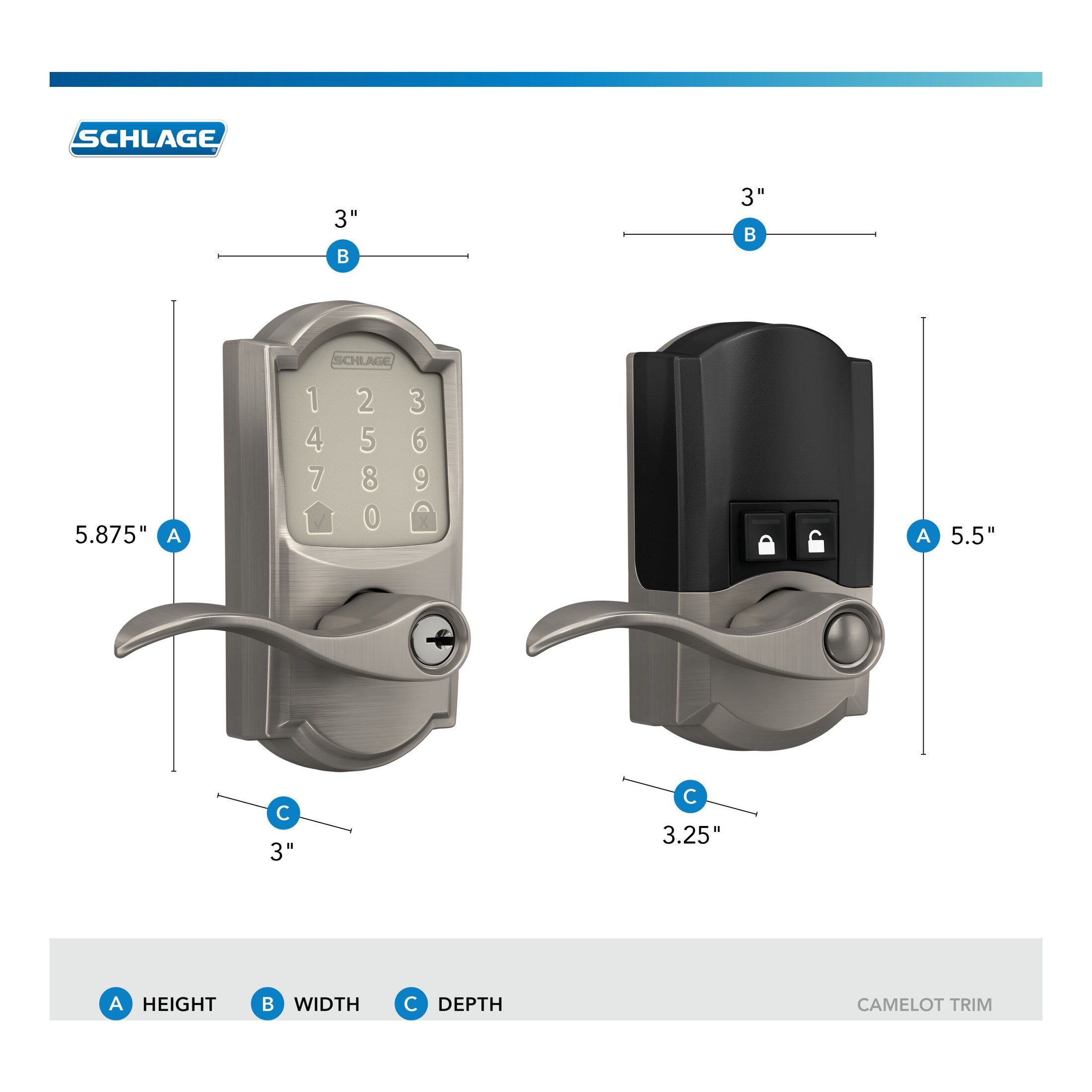 Schlage Encode Lever Camelot-Accent Satin Nickel Smart Lock Electronic Handle with Wifi Bluetooth Touchscreen Keypad