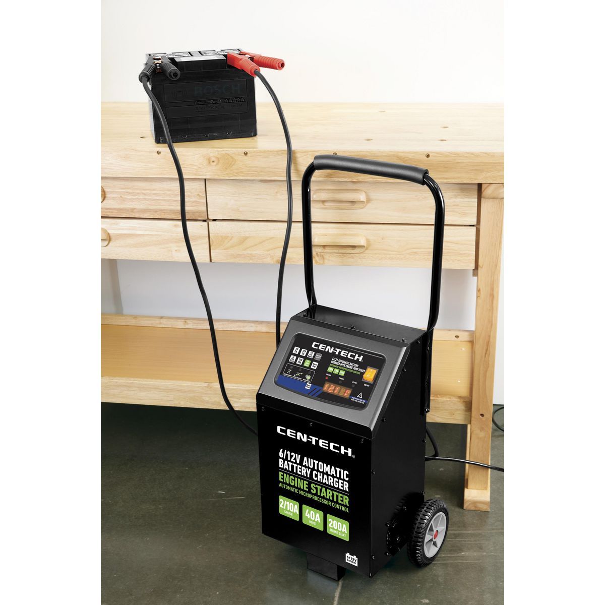 CEN-TECH 2/10/40/200 Amp, 6/12V Automatic Battery Charger with Engine Jump Start