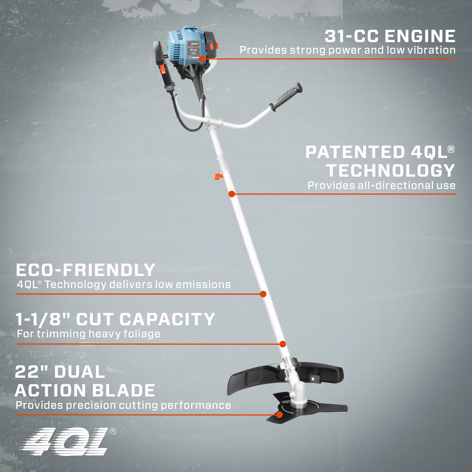 SENIX 4QL 31-cc 4-cycle 17.7-in Straight Shaft Attachment Capable Gas String Trimmer