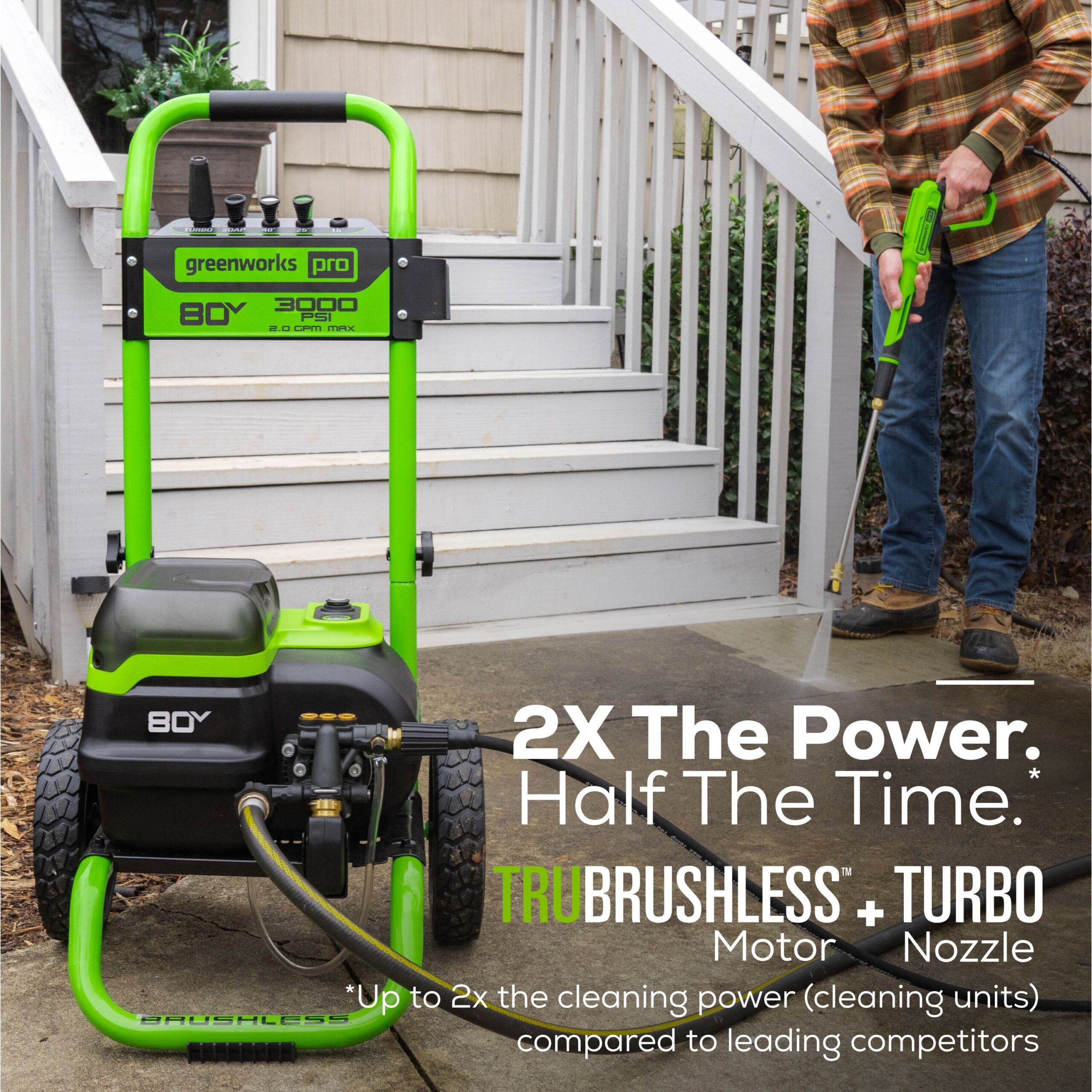 Greenworks Pro 3000 PSI 2-GPM Cold Water Battery Pressure Washer with 5 Spray Tips 8 Ah (Battery and Charger Included)