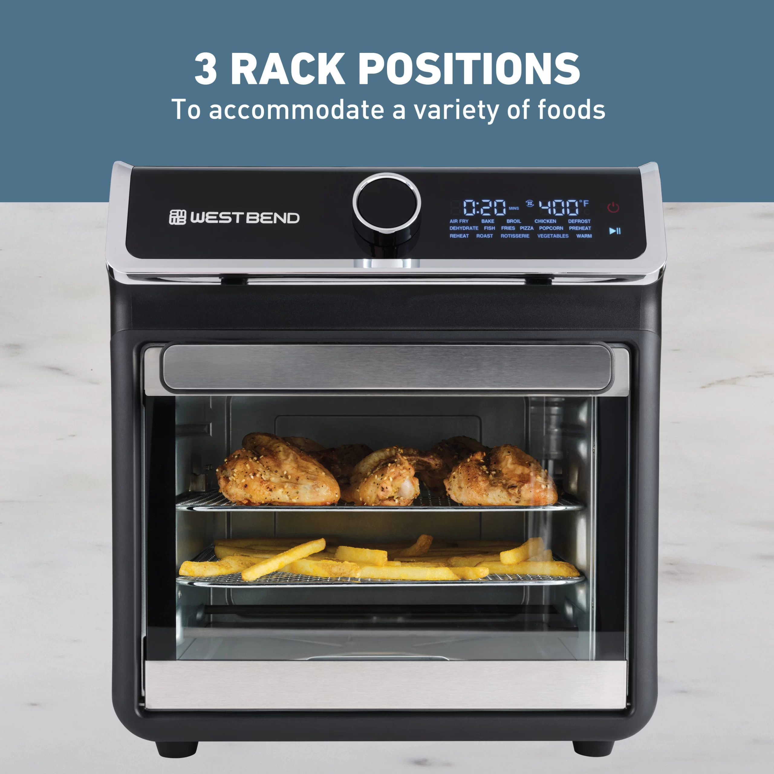 West Bend 15-Quart Black Digital 3-Baskets Air Fryer