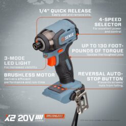 SENIX X2 20-volt 2-Tool Brushless Power Tool Combo Kit with Soft Case (2-Batteries Included and Charger Included)
