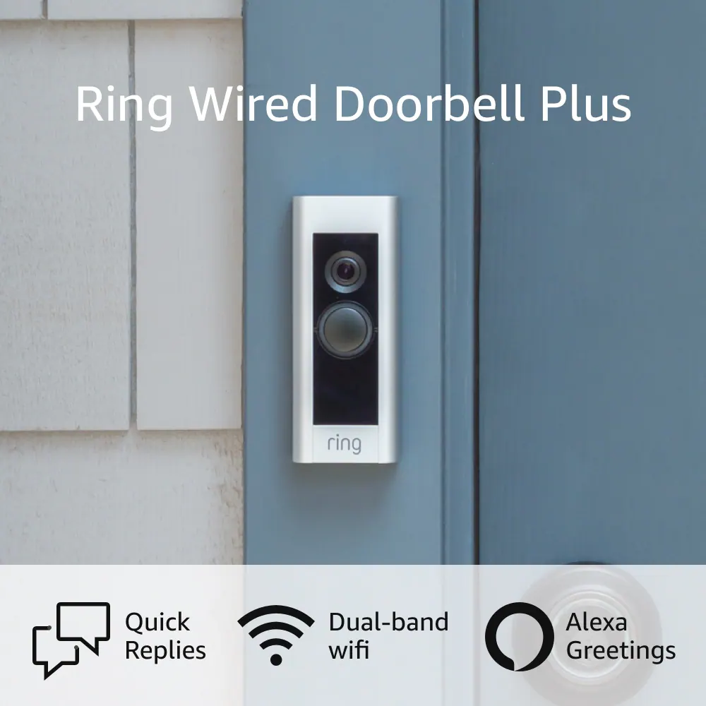 Ring Wired Doorbell Plus - Smart WiFi Video Doorbell Camera with Color Video Previews, Night Vision and Quick Replies