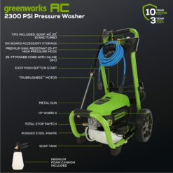 Greenworks 2300 PSI 2.3-GPM Cold Water Electric Pressure Washer with 5 Spray Tips