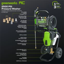 Greenworks Industrial Grade 2500 PSI 2.1-GPM Cold Water Electric Pressure Washer with 5 Spray Tips