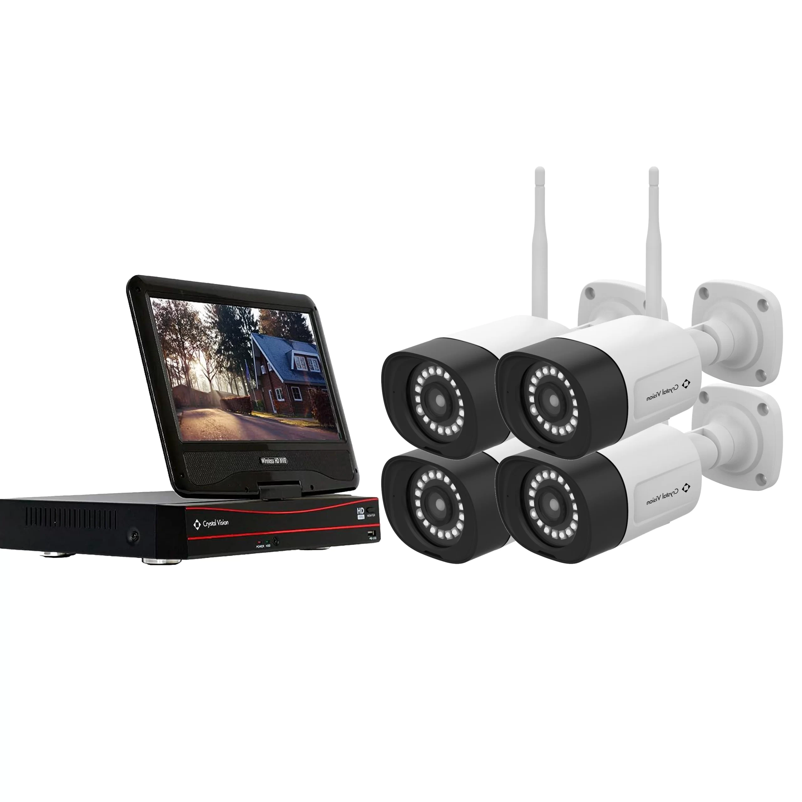 Crystal Vision Indoor/Outdoor 4-Camera Hardwired Floodlight 1Tb Hard Drive Security Camera System