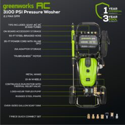 Greenworks Industrial Grade 3100 PSI 2.1-GPM Cold Water Electric Pressure Washer with 5 Spray Tips