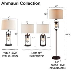 KAWOTI Ahmauri 26-in Dark Bronze LED 3-way Table Lamp with Linen Shade (Set of 2)