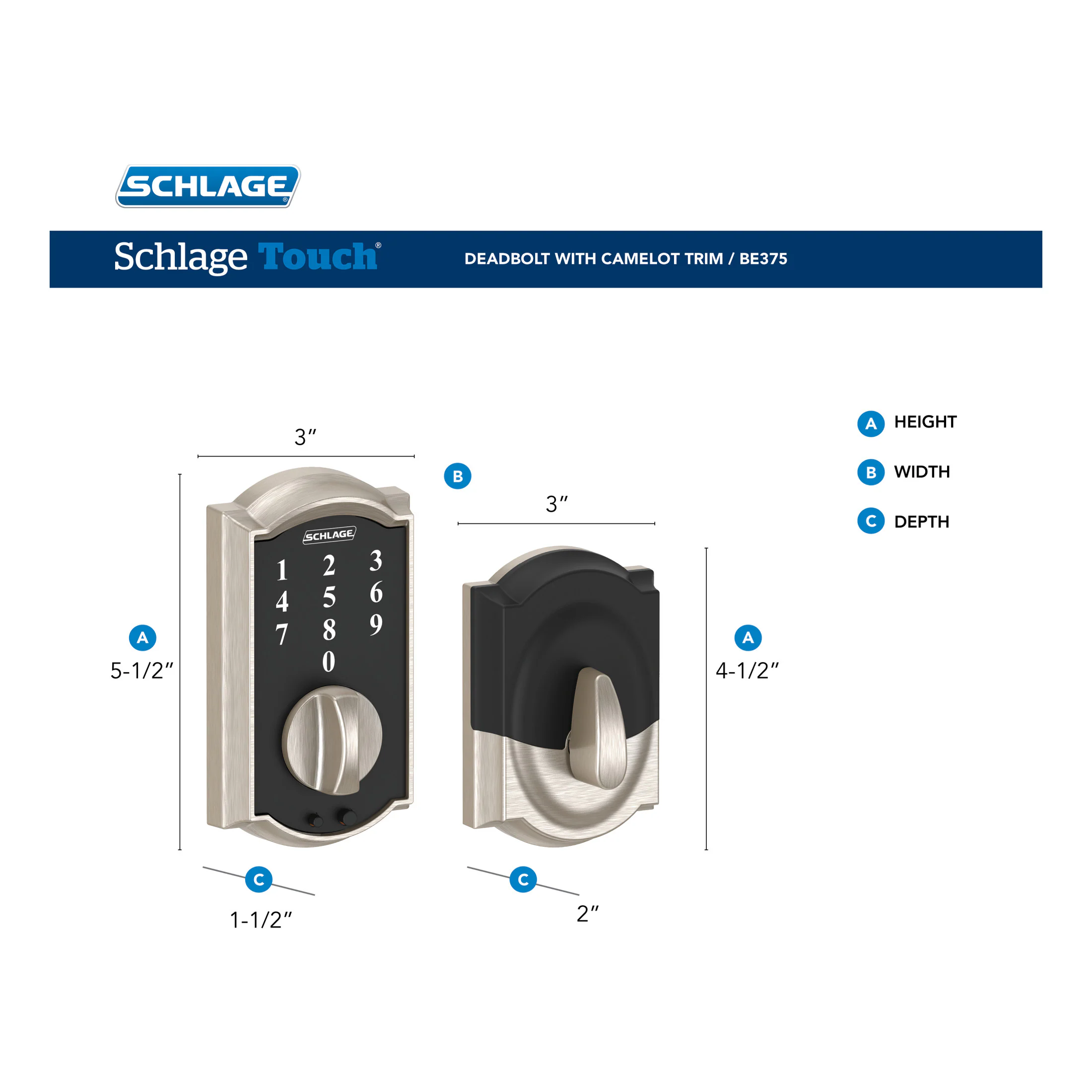 Schlage Touch Camelot Aged Bronze Electronic Deadbolt Touchscreen Keypad