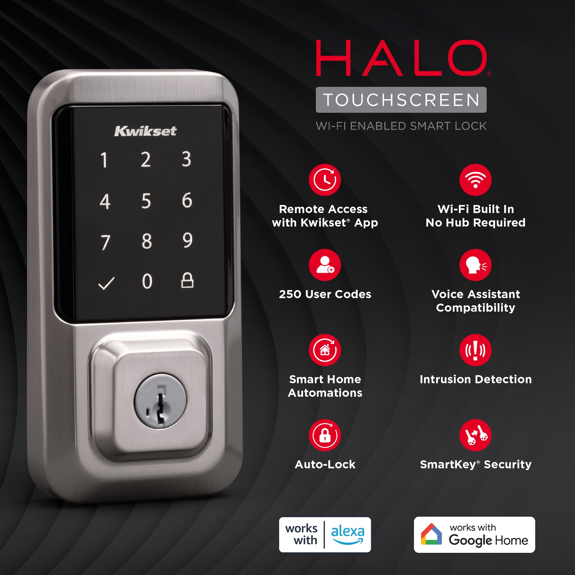 Kwikset Halo Keyless Entry Satin Nickel Smart Lock Electronic Deadbolt with Wifi Smartkey Touchscreen