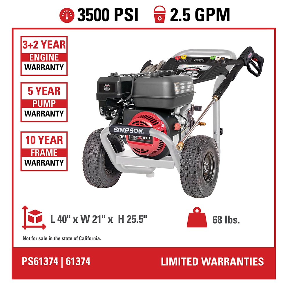 SIMPSON Pro Series 3500 PSI 2.5-GPM Cold Water Gas Pressure Washer with 5 Spray Tips