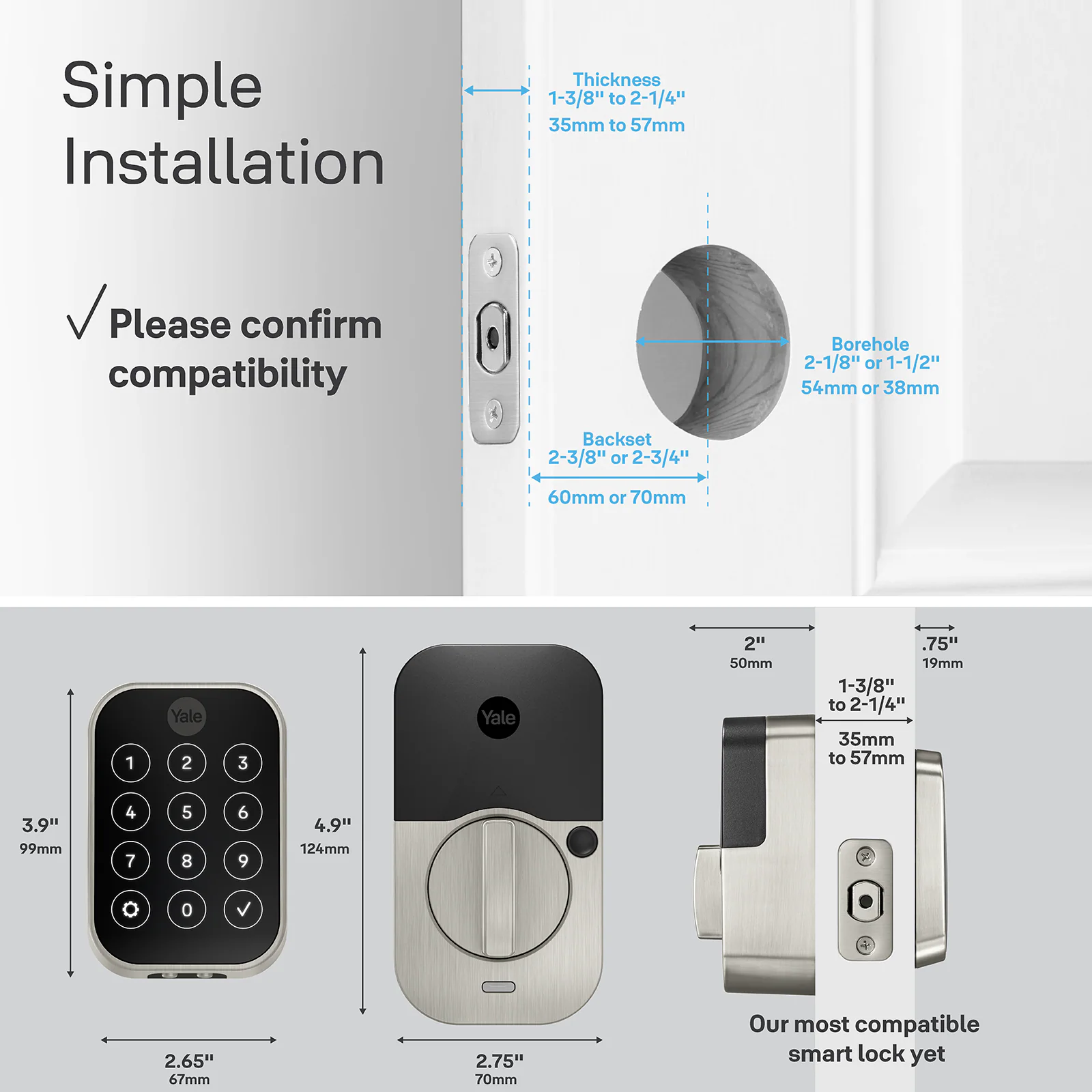 Yale Assure Lock 2 Satin Nickel Smart Lock Electronic Deadbolt with Wifi Bluetooth Fingerprint Touchscreen Keypad