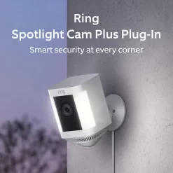 Ring Spotlight Cam Plus, Plug-In - Smart Security Video Camera with 2 Motion-Activated LED Spotlights, 2-Way Talk, Color Night Vision, White