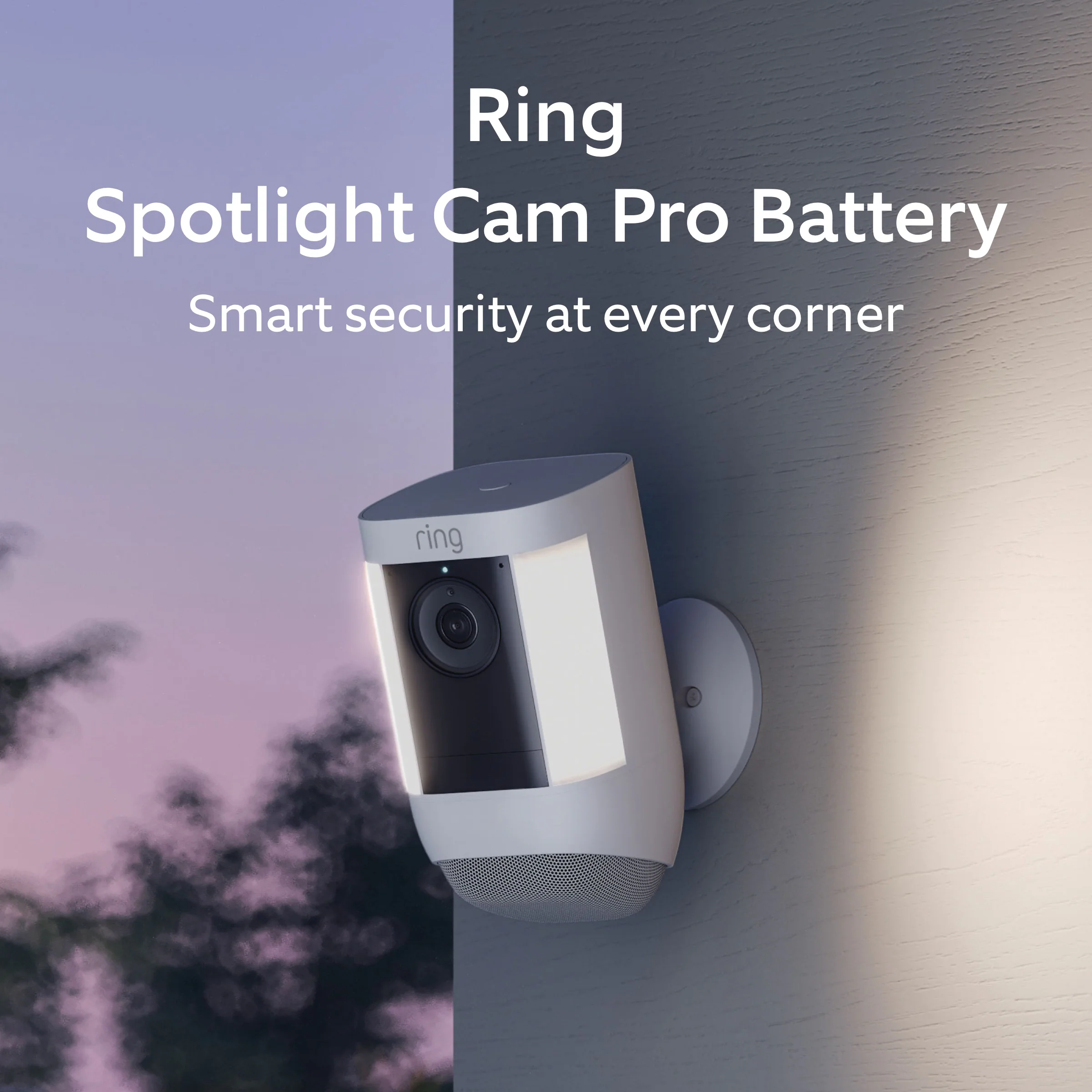 Ring Spotlight Cam Pro, Battery - Smart Security Video Camera with 2 Motion-Activated LED Spotlights, Dual Band Wifi, 3D Motion Detection, White
