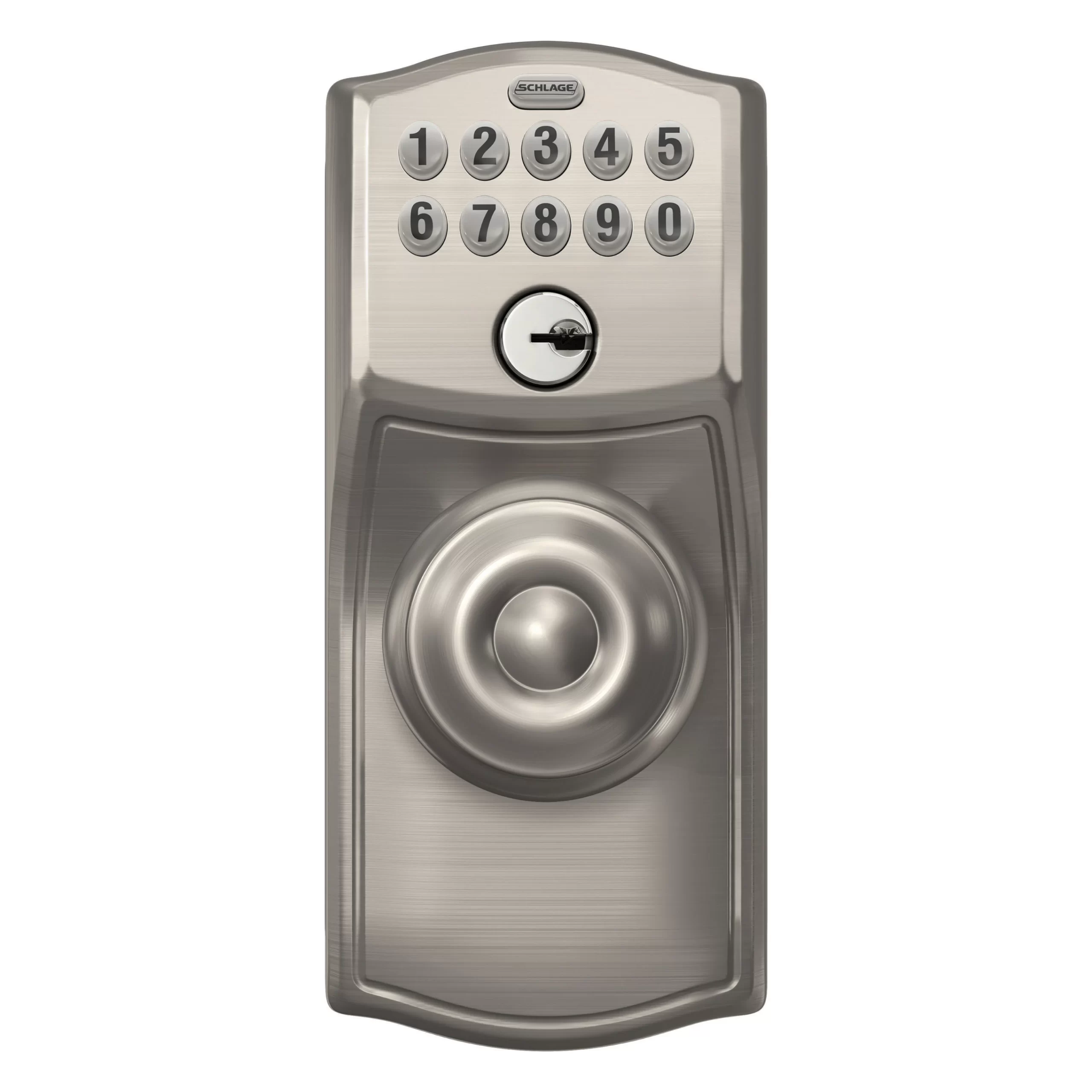 Schlage Customizable Keying Camelot-Georgian Satin Nickel Electronic Knob with Keypad