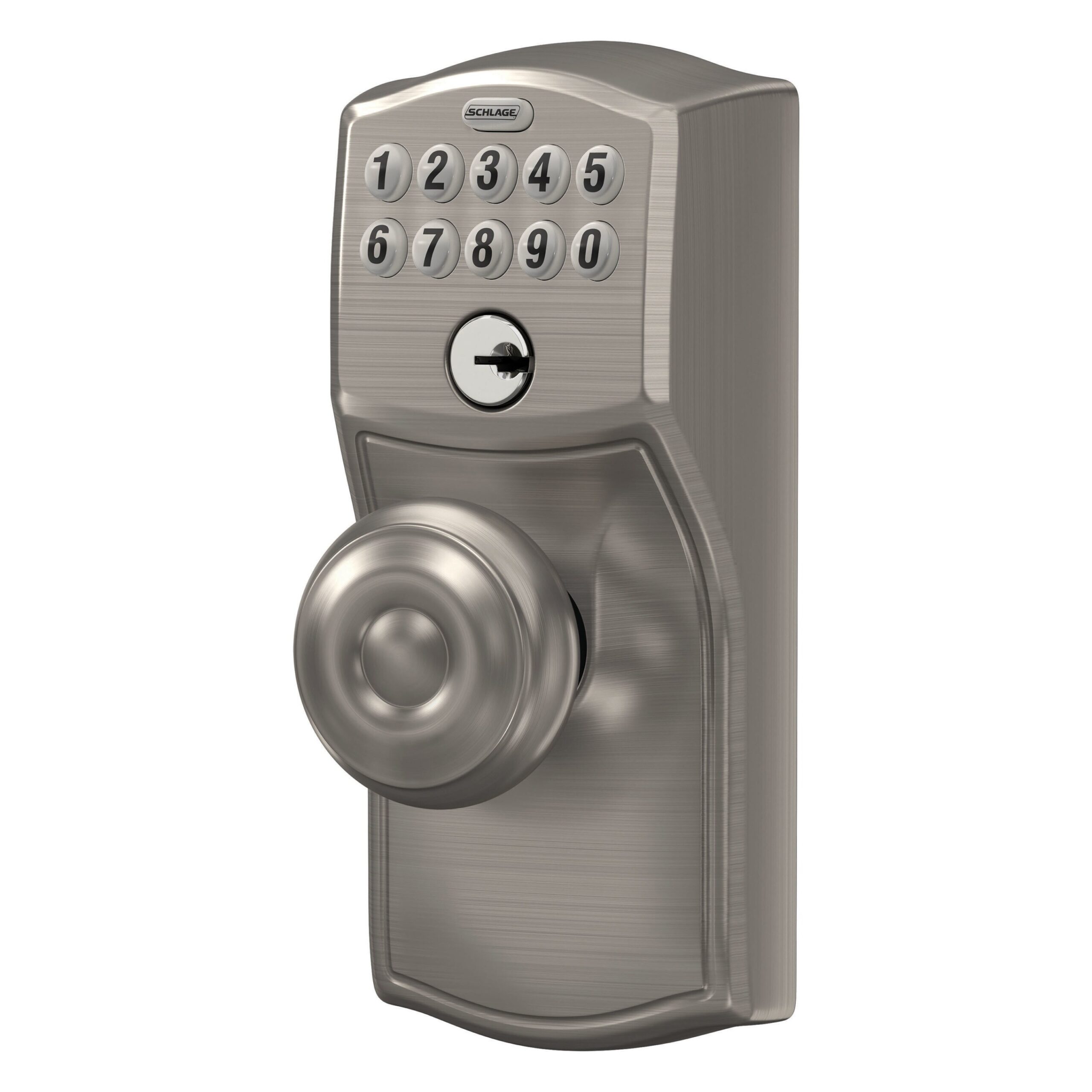 Schlage Customizable Keying Camelot-Georgian Satin Nickel Electronic Knob with Keypad