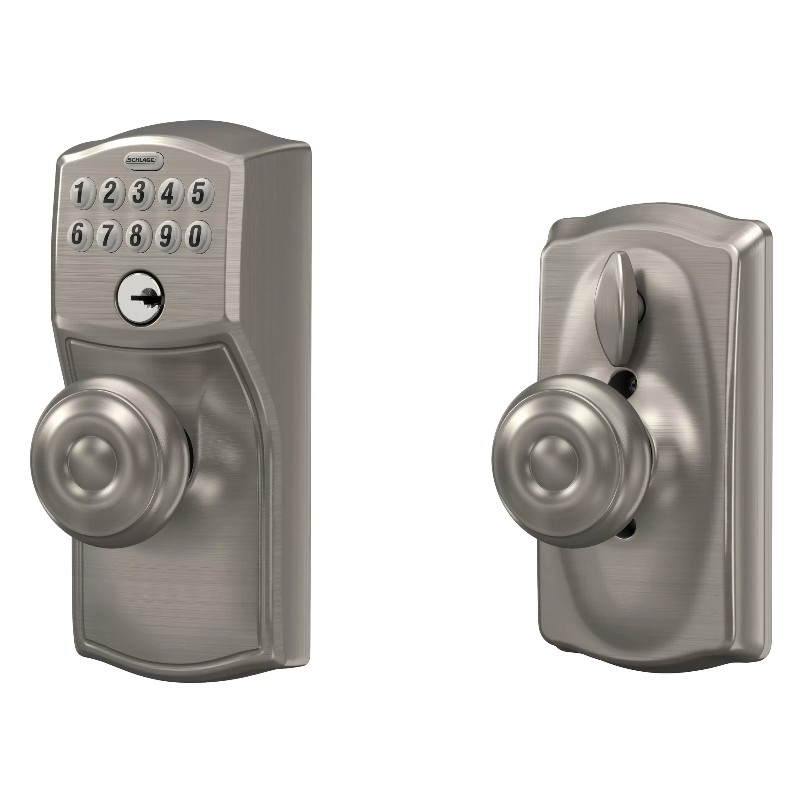 Schlage Customizable Keying Camelot-Georgian Satin Nickel Electronic Knob with Keypad