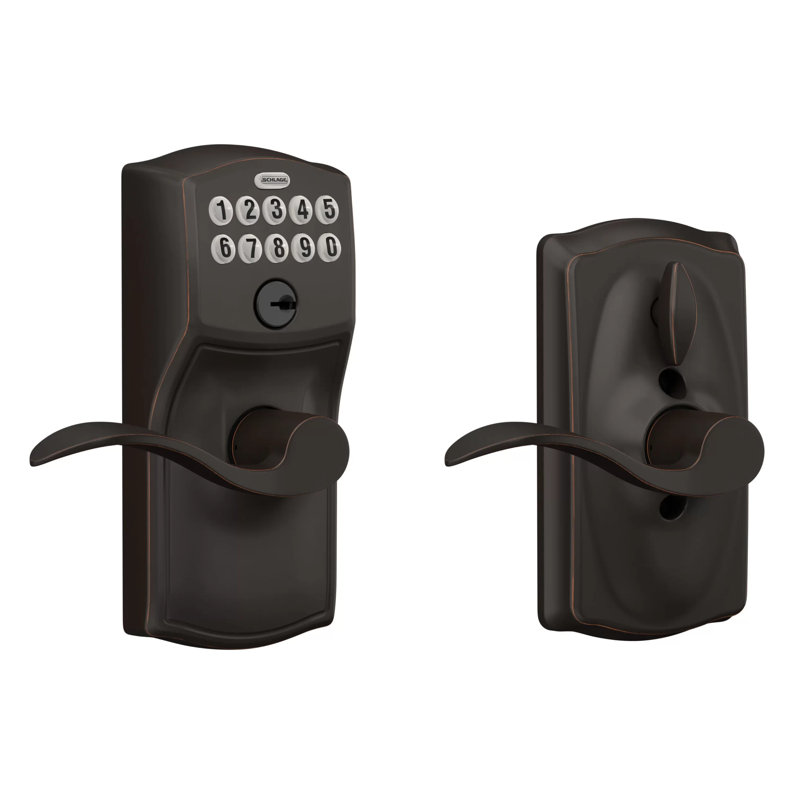 Schlage Camelot Aged Bronze Electronic Handle with Keypad