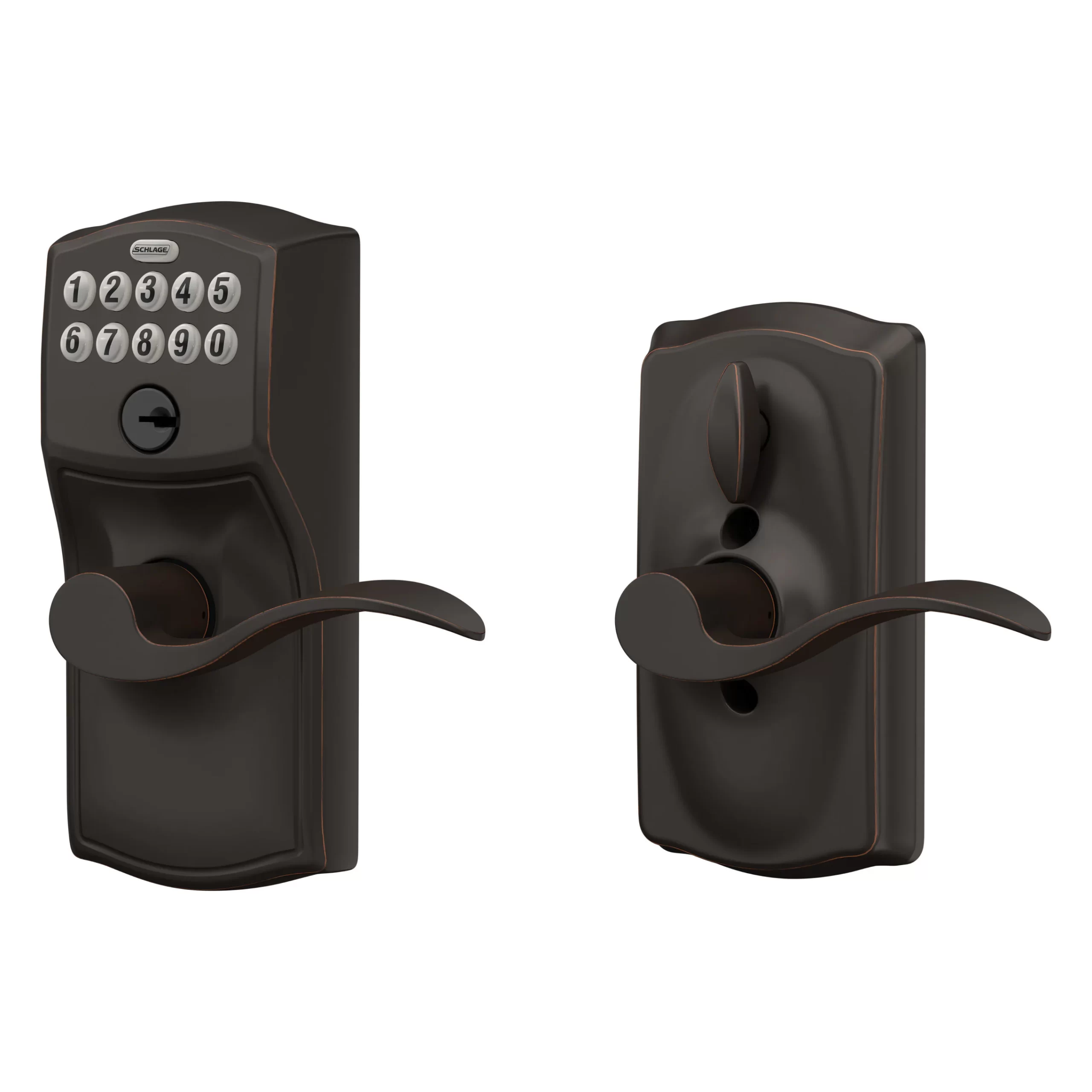 Schlage Camelot Aged Bronze Electronic Handle with Keypad