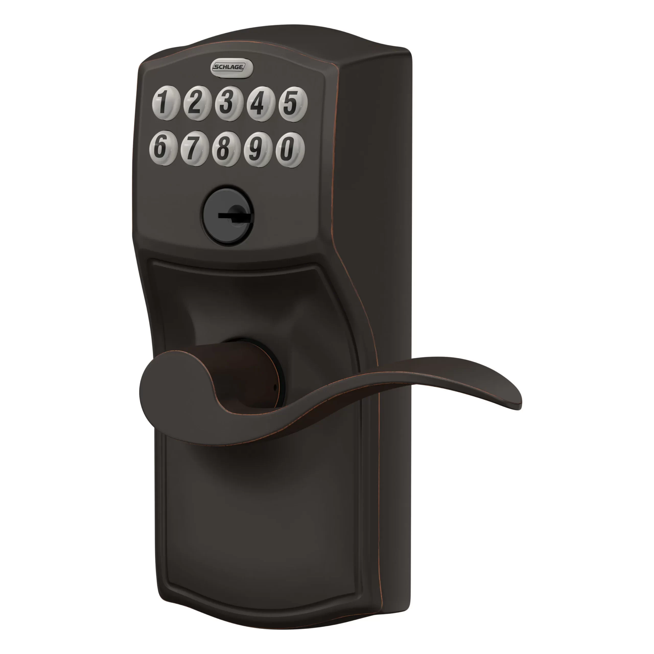 Schlage Camelot Aged Bronze Electronic Handle with Keypad
