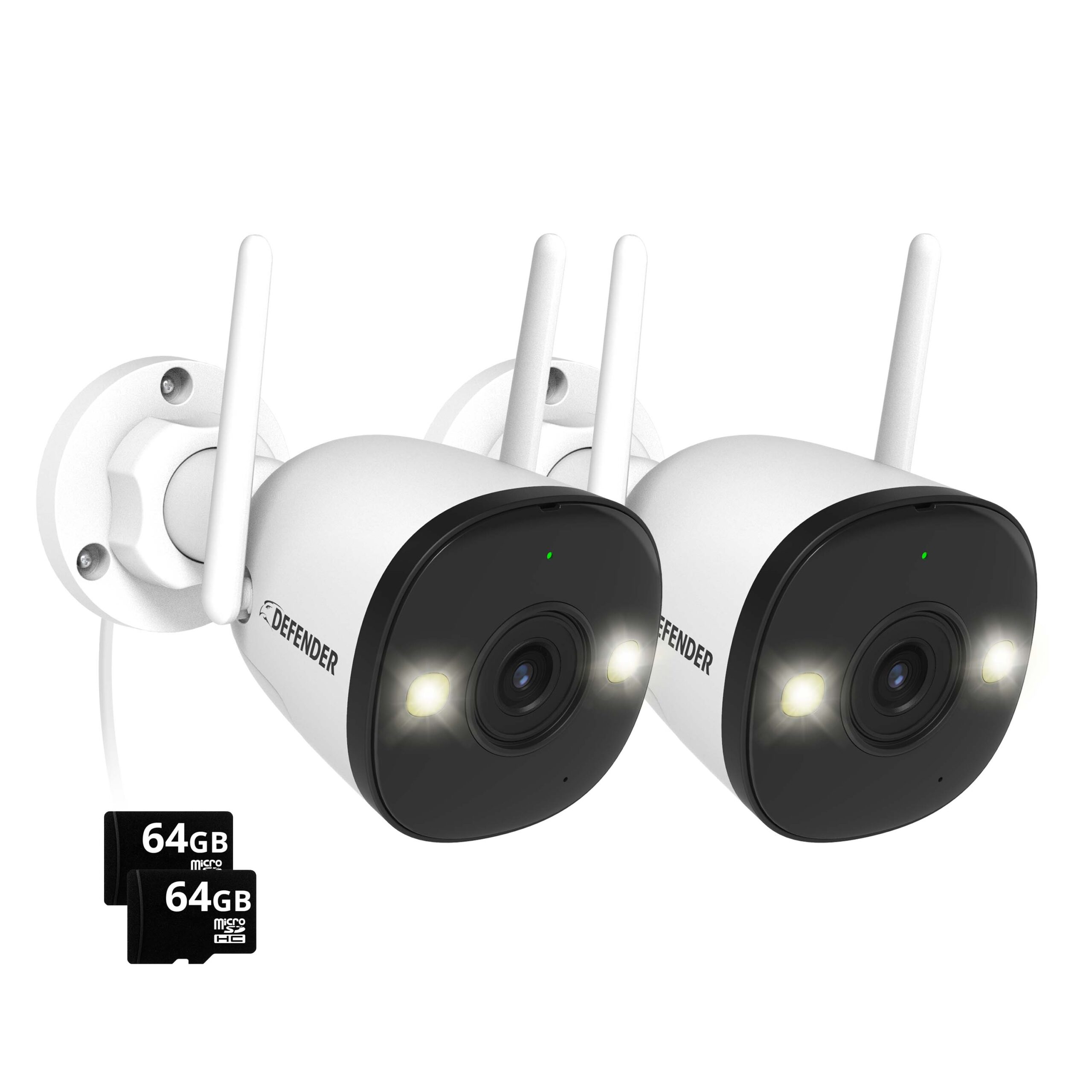 Defender Guard Pro 4K AI Indoor/Outdoor 2-Channel 2-Camera 4K Plug-in Bullet Micro Sd (Included) Security Camera System