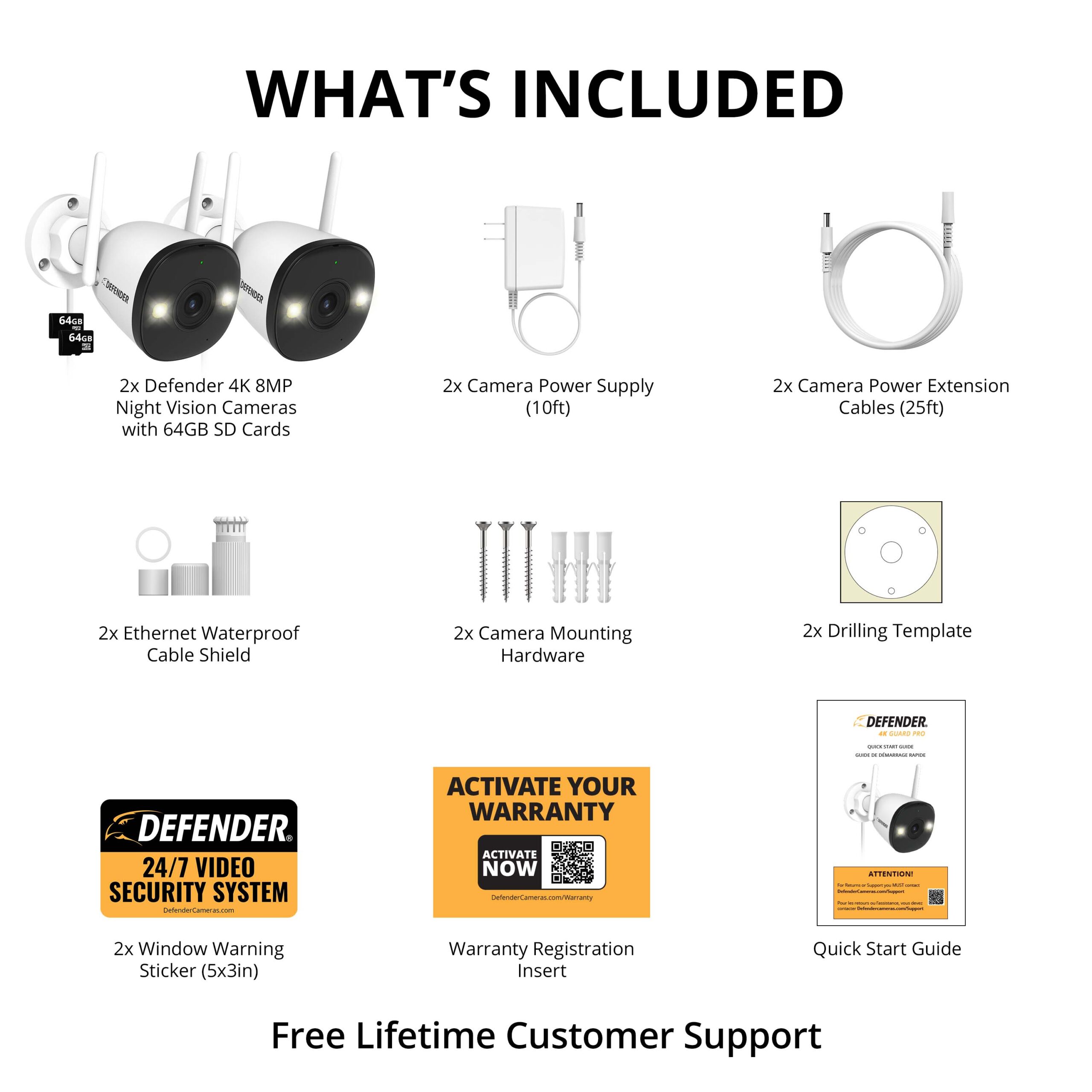 Defender Guard Pro 4K AI Indoor/Outdoor 2-Channel 2-Camera 4K Plug-in Bullet Micro Sd (Included) Security Camera System