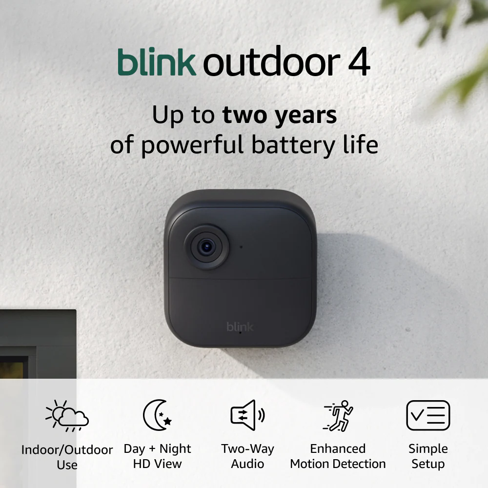 Blink Outdoor 4 - Wireless Smart Security Camera, Two-year Battery, 1080p HD Day and Infrared Night Live View, Two-way Talk - 2 Camera System