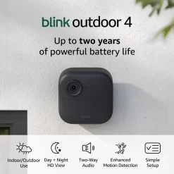Blink Outdoor 4 - Wireless Smart Security Camera, Two-year Battery, 1080p HD Day and Infrared Night Live View, Two-way Talk — 5 Camera System