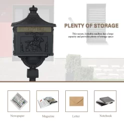 Siavonce Vintage Style Black Cast Aluminum Lockable Ground Mount Mailbox, 46-in x 12-in x 17