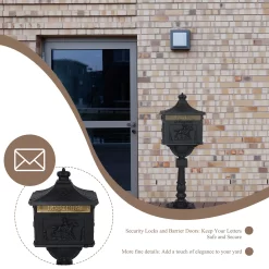 Siavonce Vintage Style Black Cast Aluminum Lockable Ground Mount Mailbox, 46-in x 12-in x 17