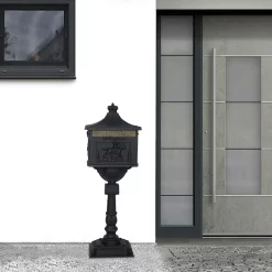 Siavonce Vintage Style Black Cast Aluminum Lockable Ground Mount Mailbox, 46-in x 12-in x 17