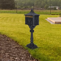 Siavonce Vintage Style Black Cast Aluminum Lockable Ground Mount Mailbox, 46-in x 12-in x 17