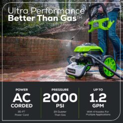 Greenworks 2000 PSI 1.2-GPM Cold Water Electric Pressure Washer with 4 Spray Tips and Surface Cleaner