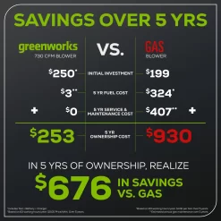 Greenworks 80-volt 730-CFM 170-MPH Battery Handheld Leaf Blower 2.5 Ah (Battery and Charger Included)