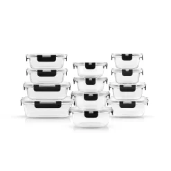 JoyJolt 24-Piece Glass Storage Containers with Leakproof Lids Set - Black