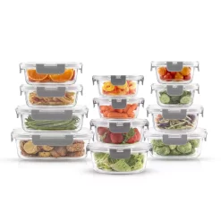 JoyJolt 24-Piece Glass Storage Containers with Leakproof Lids Set - Gray