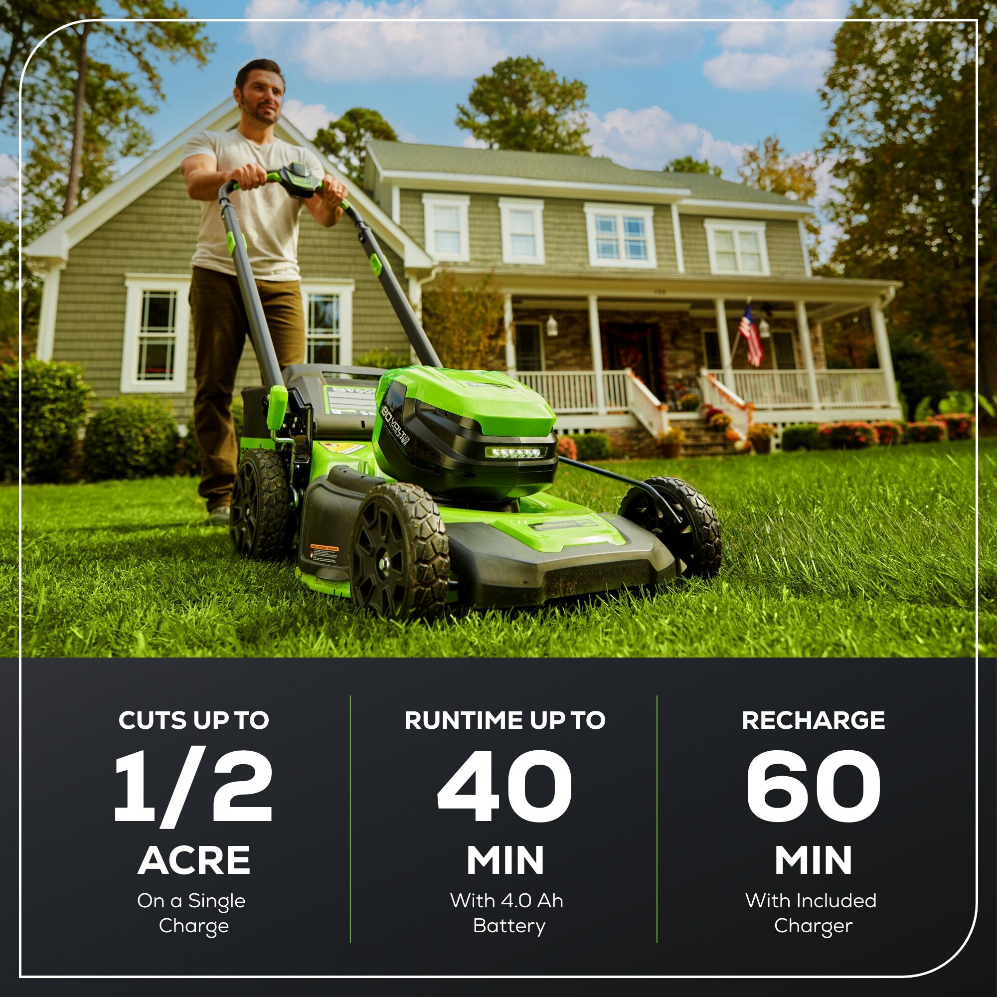 Greenworks Dual Port 80-volt 21-in Cordless Push Lawn Mower 4 Ah (1-Battery and Charger Included)