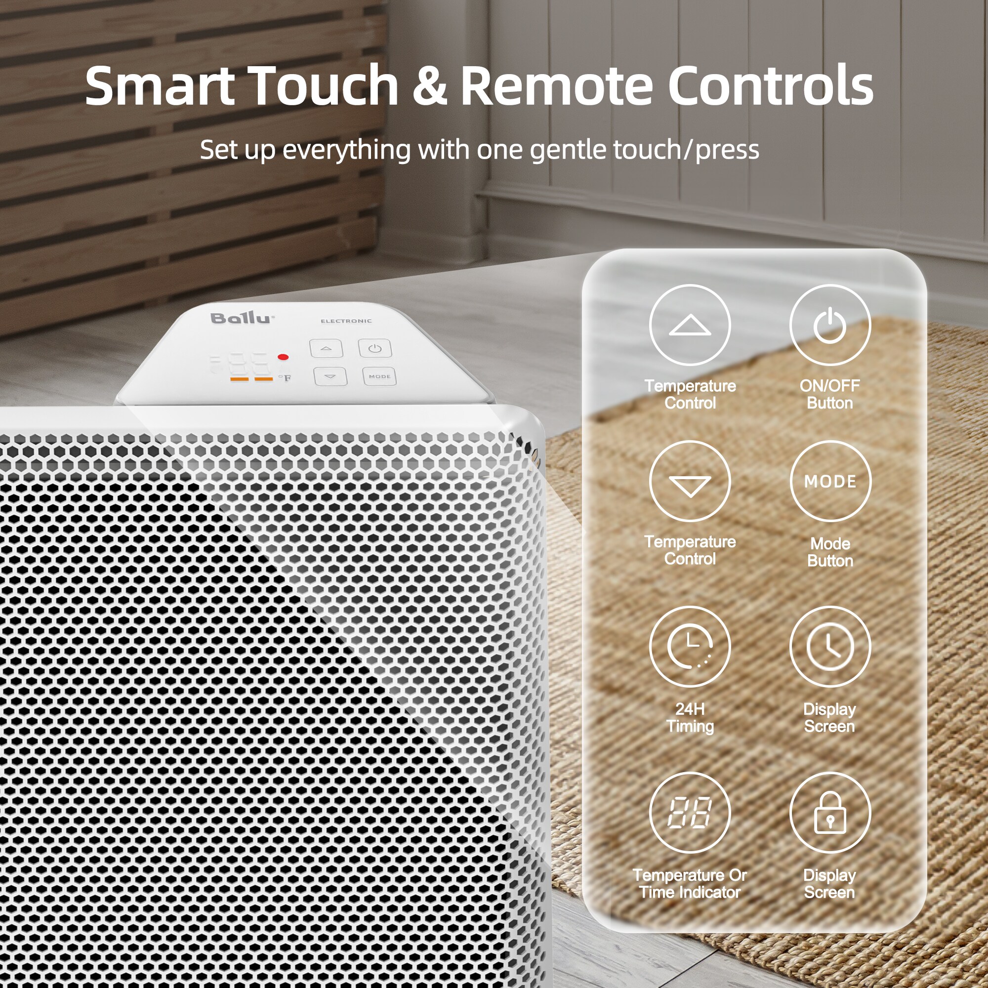 EdenDirect Up to 1500-Watt Convection Wall Mount Indoor Electric Space Heater with Thermostat and Remote Included